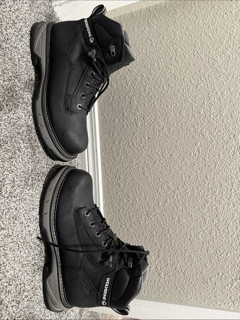 Wolverine Black Lace-Up Work Boots with Gray Midsole